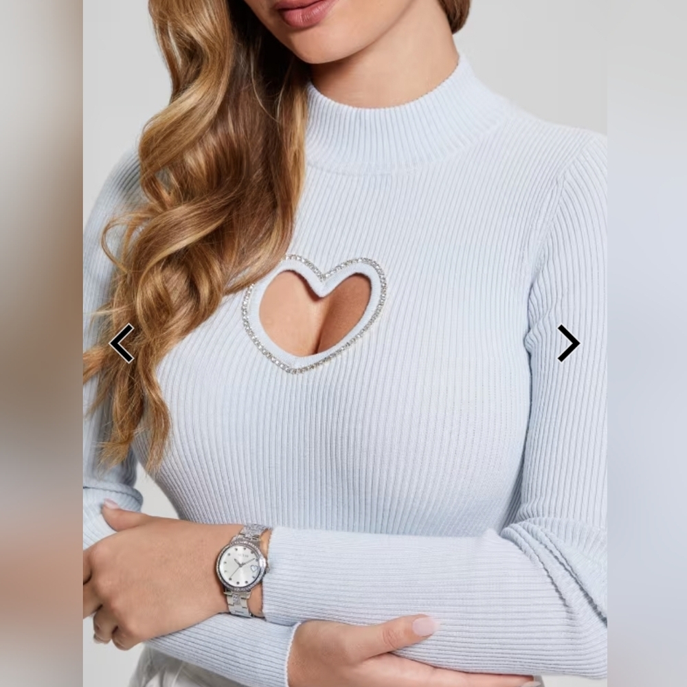 Elegant Light Blue Heart Cutout GUESS Top
